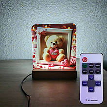 Світильник нічник з надрукованою картинкою Ведмедик серце в рамці з пультом acr-uf000148