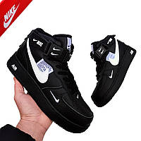 Зимові жіночі кросівки Nike Air Force 1 Mid 07 Black/White чорні 36(23,5 см)