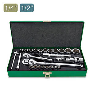 Набір головок 1/4" і 1/2" з тріскачками 28од TOPTUL GCAD2802, фото 1