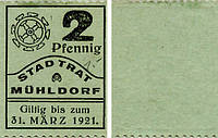 Германия Нотгельд 2 пфеннига 1921 F-VF Мюльдорф