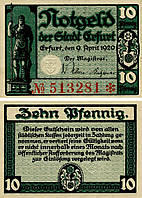 Германия Нотгельд 10 пфеннигов 1921 G-VG Эрфурт