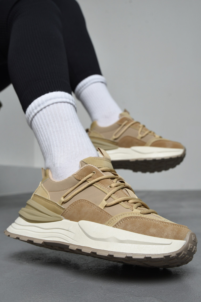 Кросівки жіночі бежевого кольору на шнурівці 171028T Безкоштовна доставка, фото 1