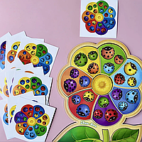 Деревянный сортер Детская игра с карточками Цветок-семицветик 2 ПСФ039