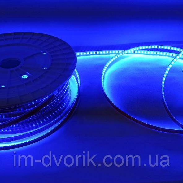 Світлодіодна стрічка 220V IP65 2835smd синя 120 led (кр. різання 10см) на клейкій основі