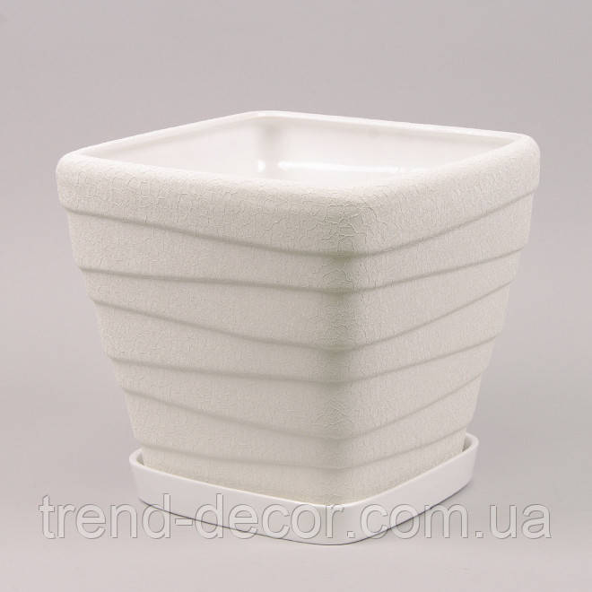 Горщик керамічний Квадрат Хвиля шовк білий 15л.