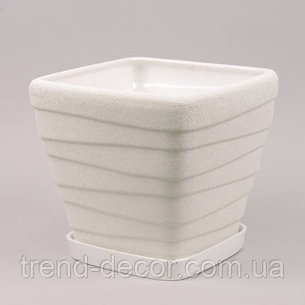 Горщик керамічний Квадрат Хвиля шовк білий 15л., фото 1
