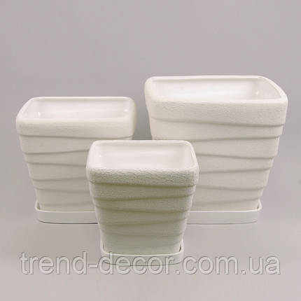 Горщик керамічний Квадрат Хвиля шовк білий 15л., фото 2