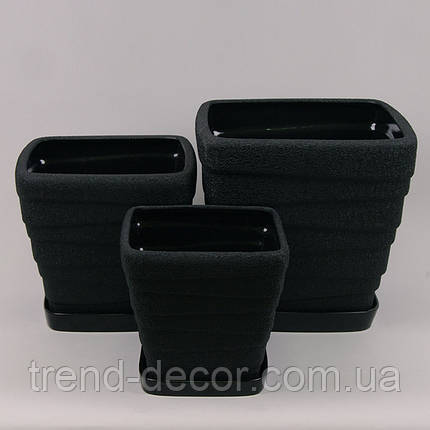 Горщик керамічний Квадрат Хвиля шовк чорний 4.5л., фото 2