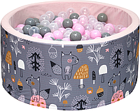 Сухой бассейн с шариками 200шт Welox серо-розовый круглый детский (Польша)