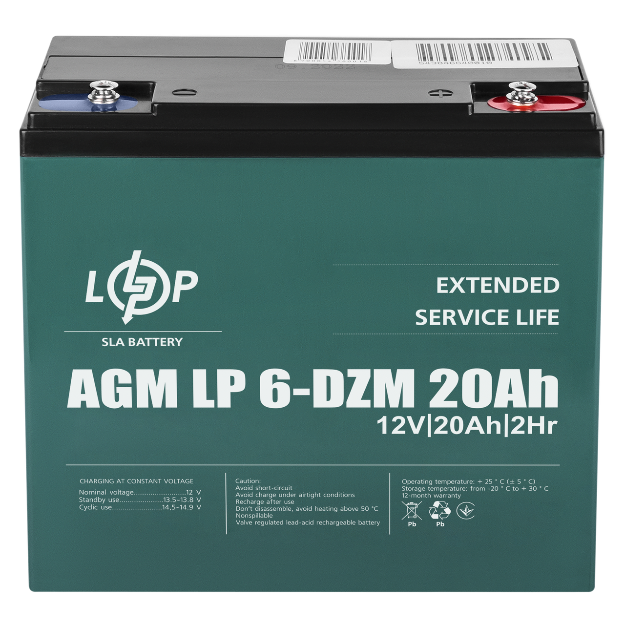 Тяговий AGM акумулятор LP 6-DZM-20 Ah для електрокарів, човнів та UPS систем зберігання енергії, фото 1