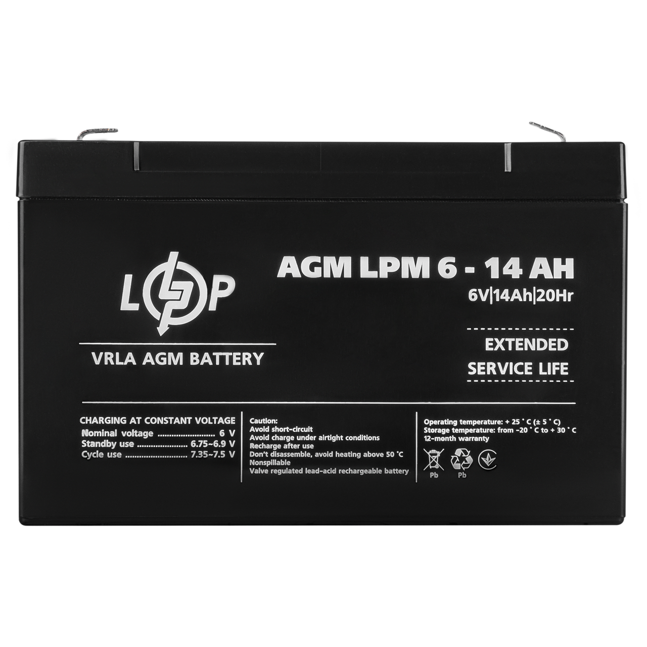 Акумулятор LogicPower AGM 6V 14AH свинцево-кислотний герметичний довговічний
