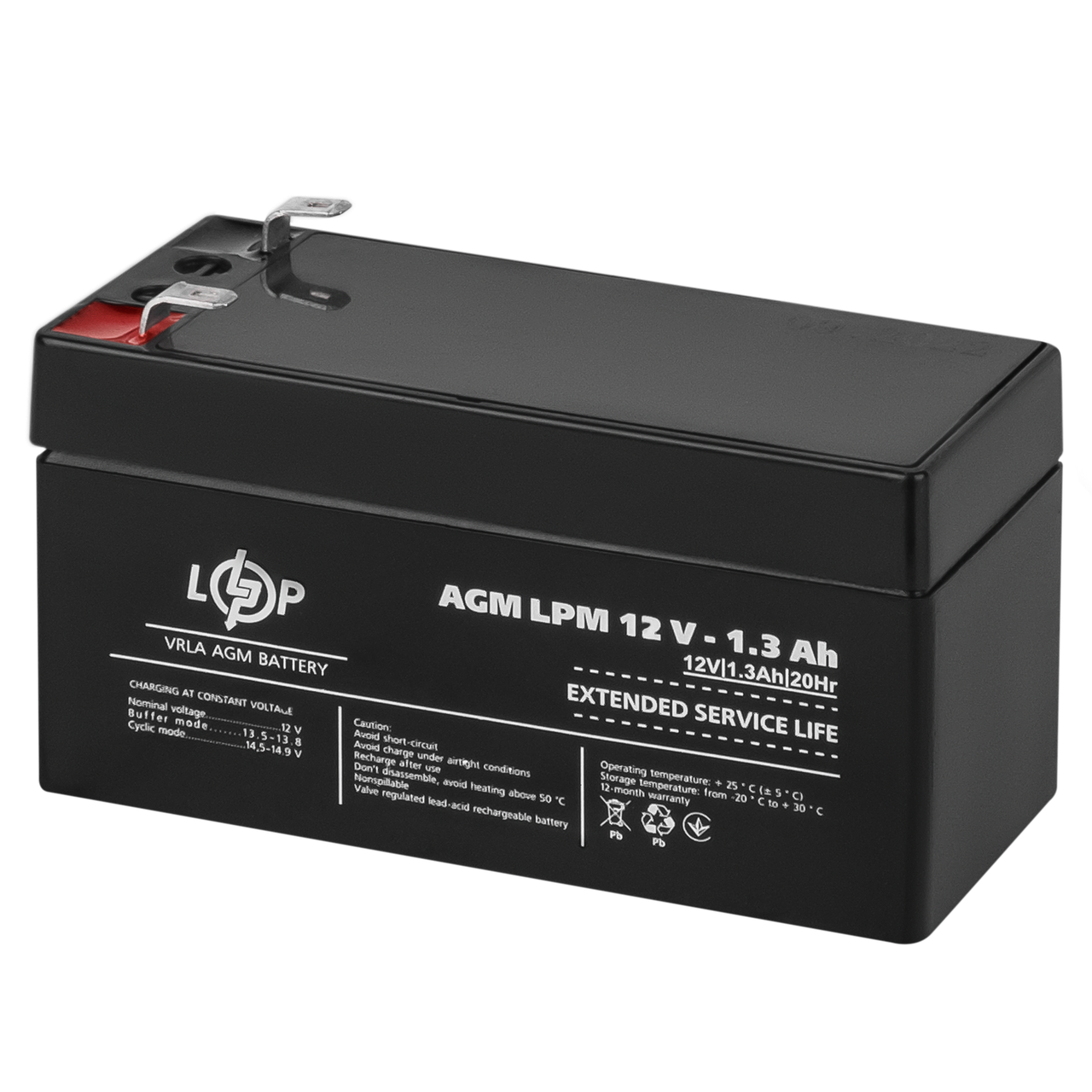 Акумулятор AGM LogicPower 12V 1.3Ah свинцево-кислотний для ДБЖ охоронних систем та контролю доступу, фото 1