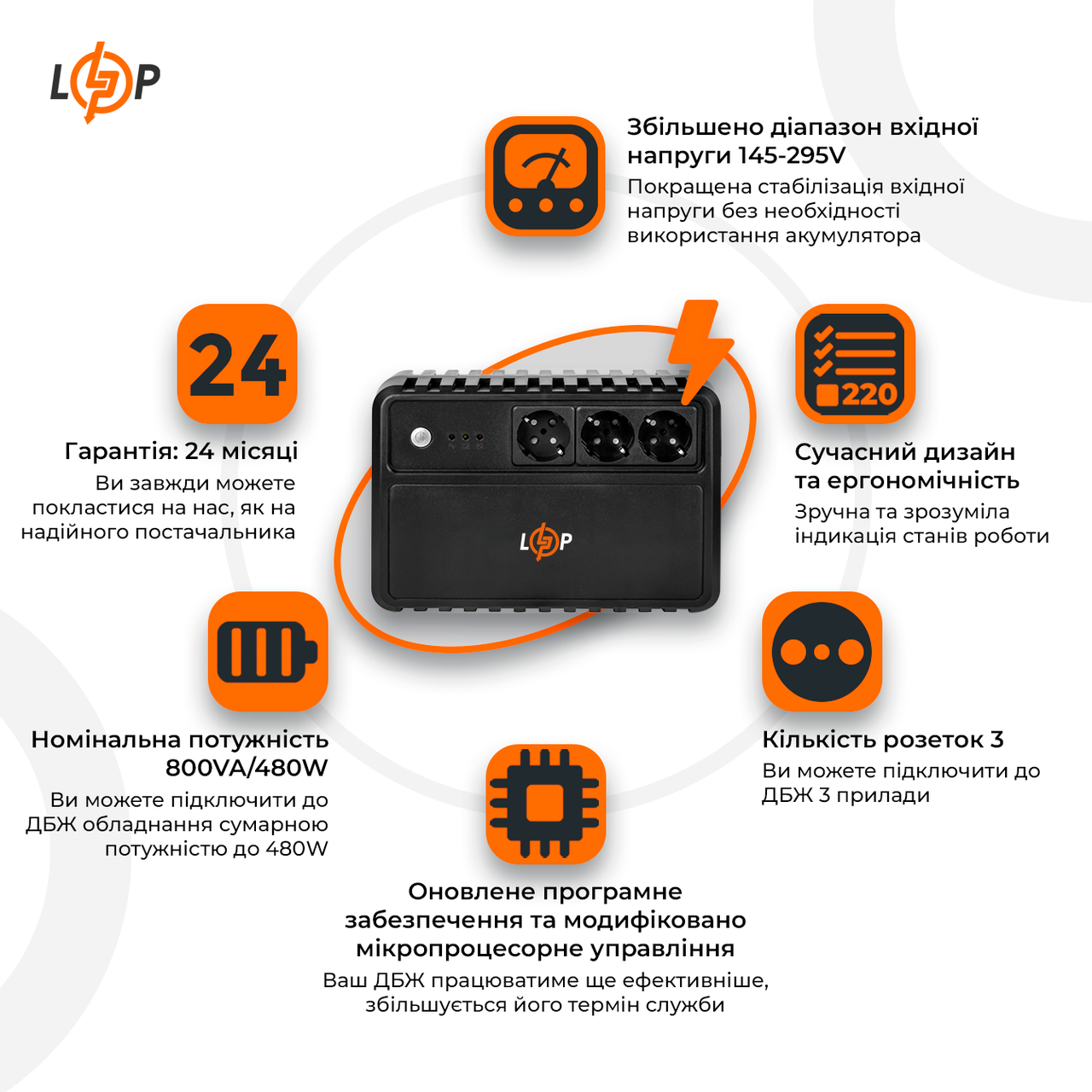 ИБП линейно-интерактивный LP-800VA-3PS