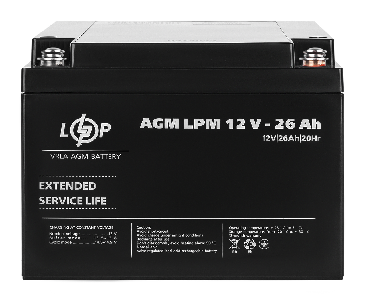 Акумулятор AGM LPM 12V 26Ah для ДБЖ відеоспостереження герметичний без обслуговування довговічний