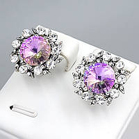 Сережки із кристалами, білого та рожевого хамелеону. Родій. Діаметр: 19 мм. Італійська застібка.