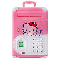 Електронна скарбничка-сейф Hello Kitty EL-510-5 з кодовим замком відбитком пальця у формі валізи Рожева