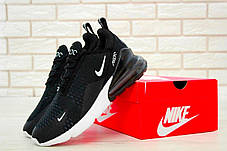 Чоловічі та жіночі кросівки Nike Air Max 270 Black White Взуття Найк Аир 270 чорні текстиль сітка демісезон, фото 4
