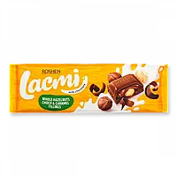 Шоколад Roshen Lacmi молочний с цельными лесными орехами и карамельной начинкой 295г