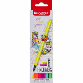 Набір кольорових неонових лінерів "Bruynzeel" FINELINER Neon, 6шт.