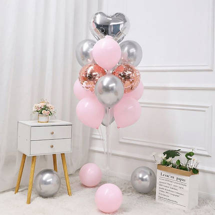 Фонтан із кульок Рожево-срібний із серцем | День святого Валентина, фото 1