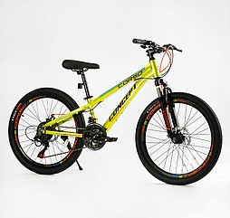 Спортивний алюмінієвий велосипед 24 дюйми Corso «Concept» CP-24166 (21 швидкість, обор.Shimano) жовтий