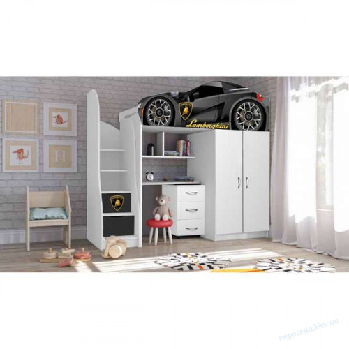 Компактні меблі в дитячу BED-ROOM №1 Lamborghini (чорна) зі столом і шафою