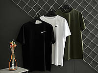 Мужская футболка Nike 3шт черная хаки белая хлопковая летняя Тенниска Найк спортивная на лето (N)