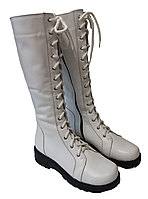 Женские высокие сапоги из кожи со шнурком и молнией утепленные байкой 36-41 от производителя Еврокомфорт