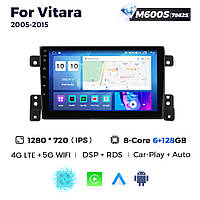 Штатная магнитола Suzuki Vitara (2005-2015) M600 (6/128 Гб), HD (1280x720) QLED, GPS + 4G + CarPlay