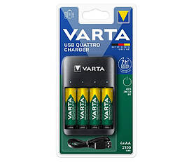 VARTA Зарядний пристрій для Value USB Quattro Charger + Акумулятор NI-MH AA 2100 мА·год, 4 шт.