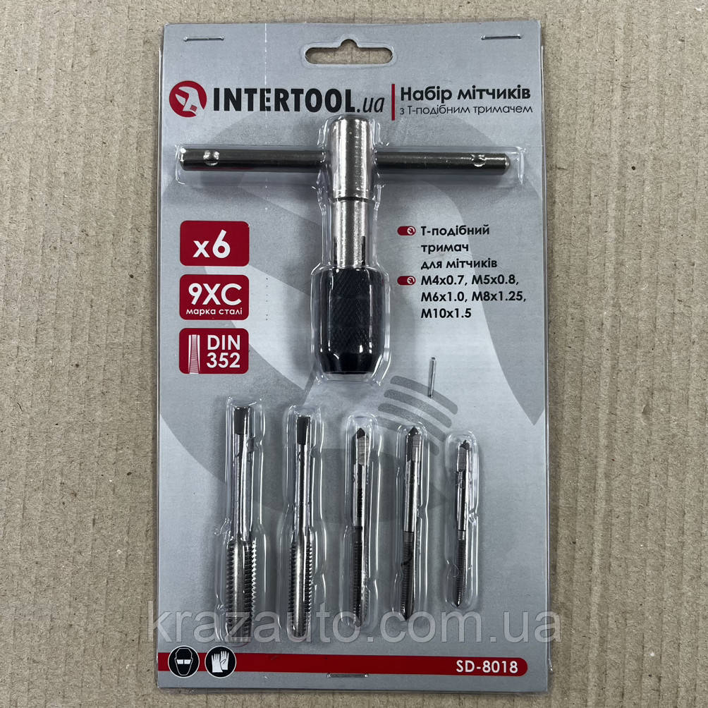 Набір мітчиків із Т-подібним тримачем 6 од. (M4, M5, M6, M8, M10) INTERTOOL SD-8018