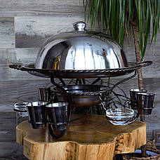 Садж для розігрівання та подавання шашлика кований 36 см з чарками + соусницями, фото 3