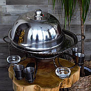 Садж для розігрівання та подавання шашлика кований 36 см з чарками + соусницями