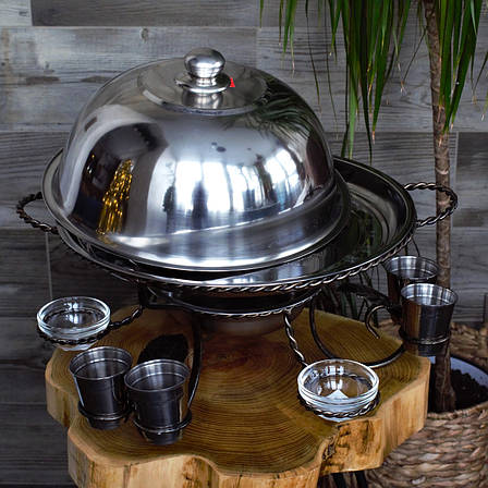 Садж для розігрівання та подавання шашлика кований 36 см з чарками + соусницями, фото 1