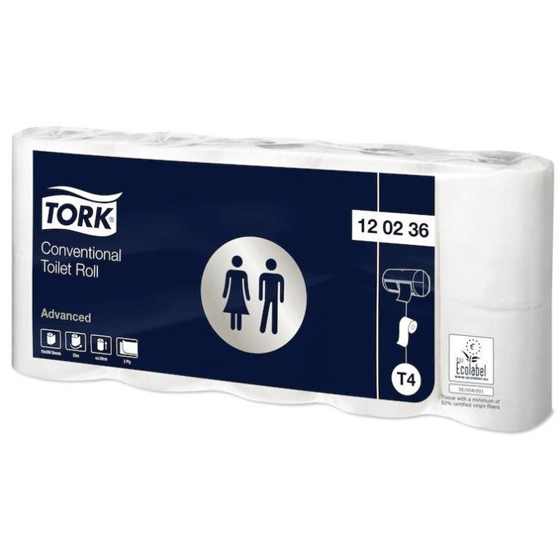 Папір туалетний TORK Т4, 2-шаровий, 100% целюлоза, 23 м, 184 листів, 8 рулонів.