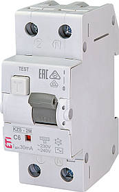 ETI Диф. автоматичний вимикач KZS-2M C 6/0,03 тип AC (10kA)