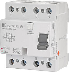 ETI Реле диференційне (ПЗВ) 4р EFI-P4 25/0,3 тип AC (10kA)