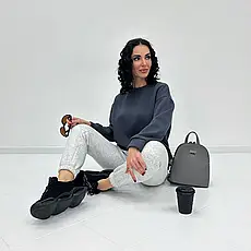 Жіночі спортивні штани на флісі висока посадка сірі, фото 4