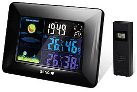Sencor Метеостанція, внутр/зовн вимірювання, темп-ра, вологість, час, прогноз погоди, чорний