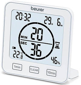 Beurer Термогігрометр, внутр. вимірювання, темп-ра, вологість, час, AAAx2, в комплекті, білий