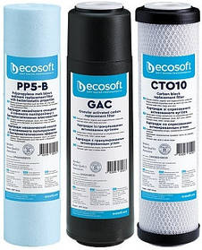 Ecosoft Комплект картриджів 1-2-3, покращений, (2 вугільних картриджа + поліпропілен)