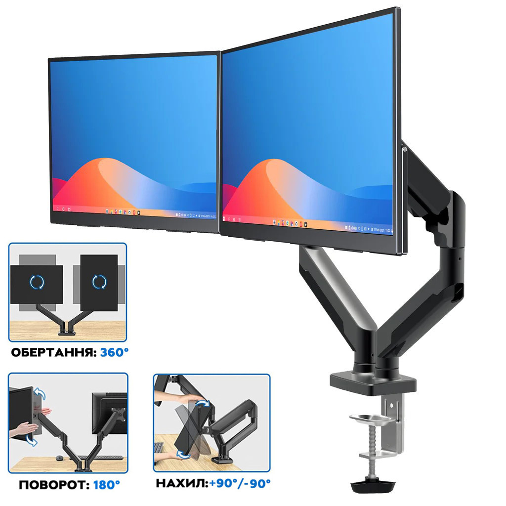 Настільне кріплення для монітора V-star V-160 17"-27" кронштейн для двох моніторів, стійка vesa 75x75