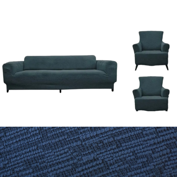 Чохол на 3-х місний диван і крісла жаккардові без оборки, чохли на крісла та дивани накидки красиві Синій, фото 1