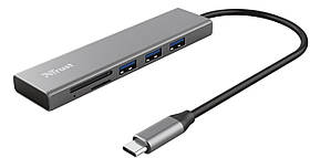 Trust USB-хаб HALYX FAST 3USB+CARD READER USB-C ALUMINIUM
