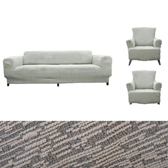 Чохол на 3-х місний диван і крісла жаккардові без оборки, чохли на крісла та дивани накидки Ванільний, фото 1