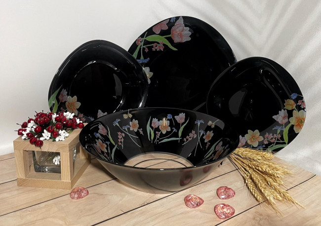 Чорний столовий сервіз Luminarc Neo Carina Minuet Black зі скла 19 пр (V6291)