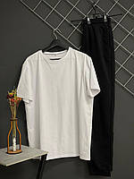 Мужской летний костюм Футболка + Штаны базовый без бренда Спортивный костюм на лето белый с черным (N)