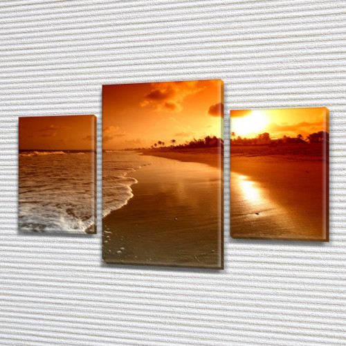 Картина модульний Вечірній берег моря на Холсті син., 45х70 см, (30x20-2/45x25)