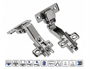 Завіса меблева кутова 45° GTV ZP-KT45H2-BE без дотягу планка H=2