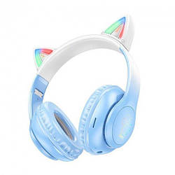 Бездротові навушники Bluetooth HOCO Cat ears W42 Blue з вушками та підсвіткою